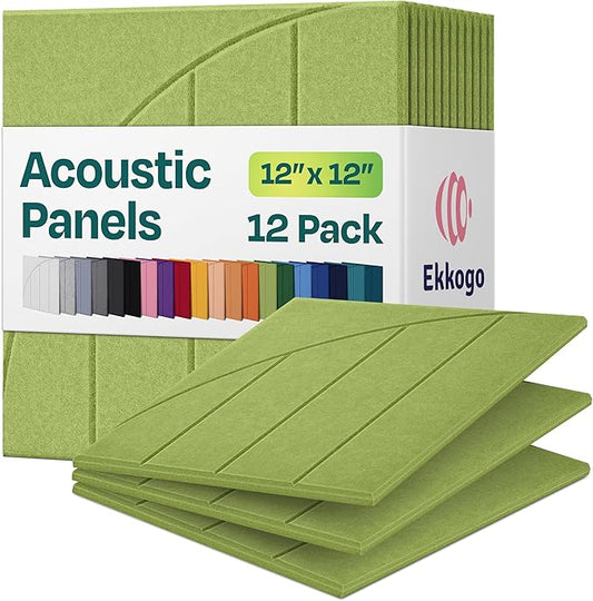 Acoustic Panels 12-Pack Soundproof Wall Panels 12"x12"x0.4" Decorative Sound Dampening for Your Home, Office, Studio, Bedroom & More with Unique ModuArc Carving [Gin Green]