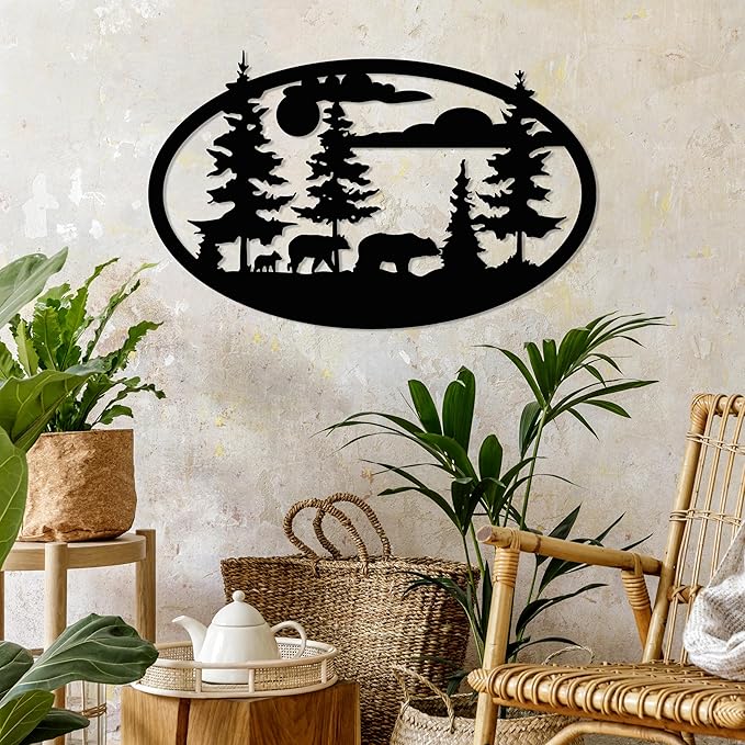 Bear Metal Wall Art, Forest Decor, Round Bear Family Wall Hanging, Wildlife Nature Wall Art Decor, Cabin Lodge Decoration, Hunting Decoration, Rustic Animal Sign, Large Outdoor Decor, Nature Lover Gifts