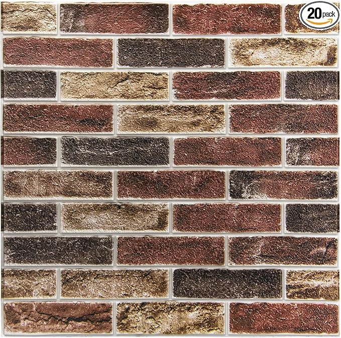 Art3d 20-Pack 105 Sq.Ft Faux Brick 3D Wall Panels Peel and Stick in Red Brown, Self Adhesive Waterproof Foam Wallpaper for Bedroom, Bathroom, Kitchen