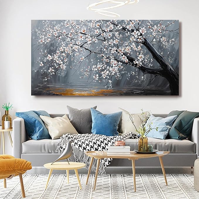 Large Canvas Wall Art Decor Modern Botanical Wall Art Prints Art Work For Flower Wall Decor 29"X 58" Artwork For Walls Black And White Floral Wall Art Pictures For Living Room Bedroom Office Decor