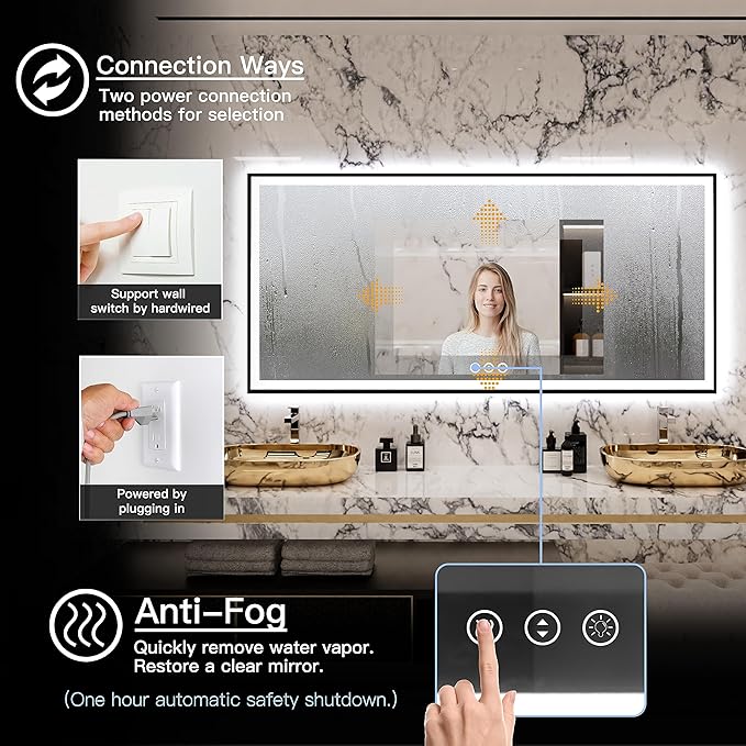 77x36 Large Light Bathroom Mirror - Backlit and Front Lighted LED Wall-Mounted Vanity Mirror Modern Rectangle Black Mirror, Dimmable, Anti-Fog, Memory, Shatterproof, ETL Listed (Horizontal/Vertical)