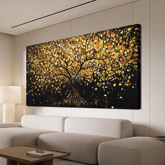 Canvas Wall Art Decor Canvas Modern Art Wall Decor Black and Gold Wall Art Decor Tree of Life Wall Art Pictures for Living Room Tree Wall Art Prints Art Work for Home Office Wall Decor 20" X 40"