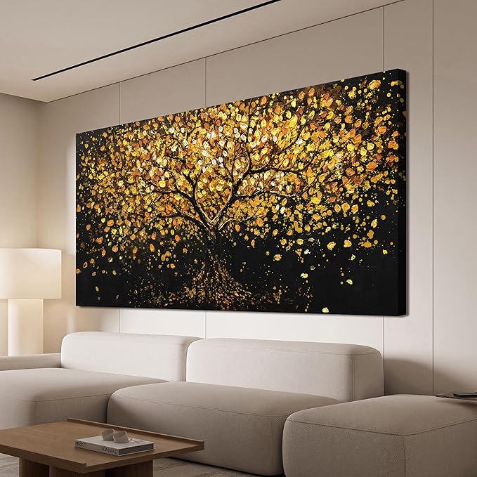 Canvas Wall Art Decor Wall Art Pictures for Living Room Canvas Modern Art Wall Decor Black and Yellow Wall Art Decor Tree of Life Wall Art Prints Art Work for Home Office Kitchen Wall Decor 24"X48"