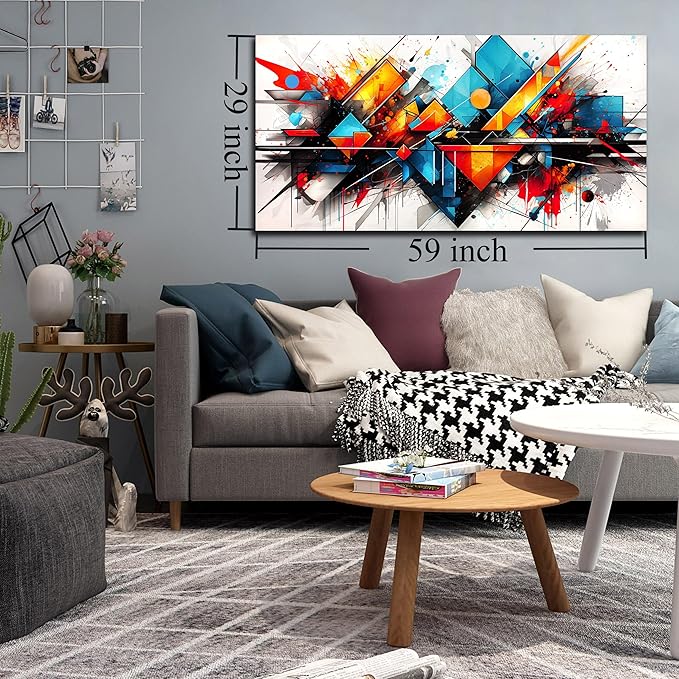 CIRABKY Colorful Wall Art for Living Room Large Size - Abstract Canvas Art - Home Office Decor Ready to Hang Size 29" x 59"
