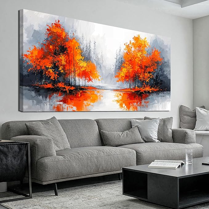 Canvas Wall Art Decor Modern Landscape Wall Art for Living Room Canvas Art Wall Decor Fall Orange Artwork for Walls Black and White Wall Art Prints Bedroom Office Home Decor Aesthetic 20" X 40"