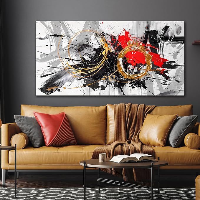CIRABKY Large Abstract Wall Art Black and White Canvas Wall Art Living Room Art Wall Decor Bedroom Office Prints Pictures Size 24" x 48"