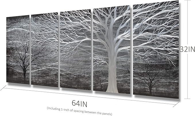 BATRENDY ARTS Extra Large 3D Silver Tree Metal Art Handmade Black Design Wall Decor Modern Home Accent Artwork for Living Room Decorations