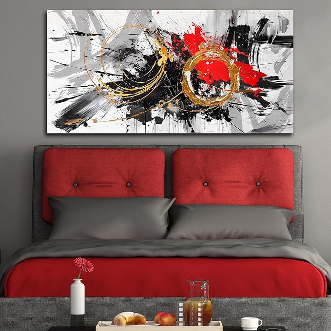 CIRABKY Large Abstract Wall Art Black and White Canvas Wall Art Living Room Art Wall Decor Bedroom Office Prints Pictures Size 24" x 48"