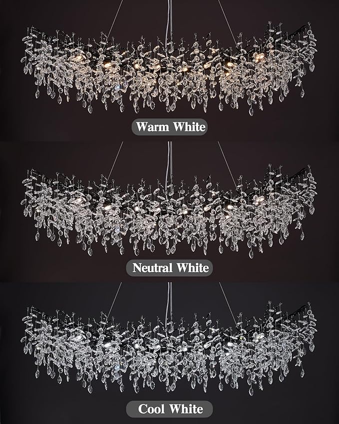 Modern Crystal Chandelier for Dining Room, 16-Light 55.12" Black Tree Branch Chandeliers, Luxury K9 Crystal Rectangular Chandeliers for Kitchen Island Living Room