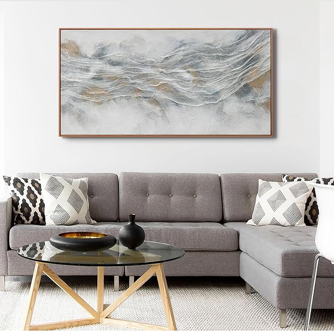 Abstract Wall Art Framed Home Artwork Decor Simple Modern Art Pieces With Gold And Gray Textures Modern Minimalist Canvas Painting Living Room Decor For Bedroom Office Wall Decor 24"X 48"
