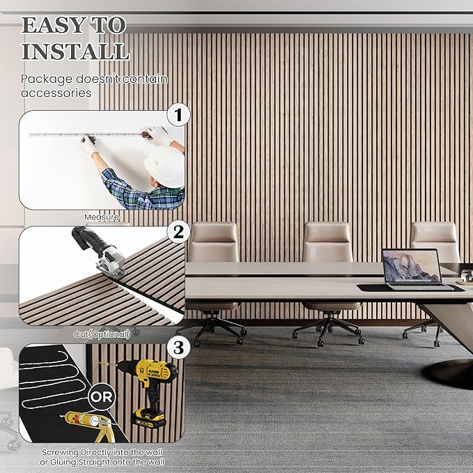 2 Pack 105.9" x 20.5" x 0.8" Acoustic Wall Panels Sound Absorbing, Wood Slat Wall Panels for Wall Decor, Soundproof Wood Wall Panels, Rustic Walnut