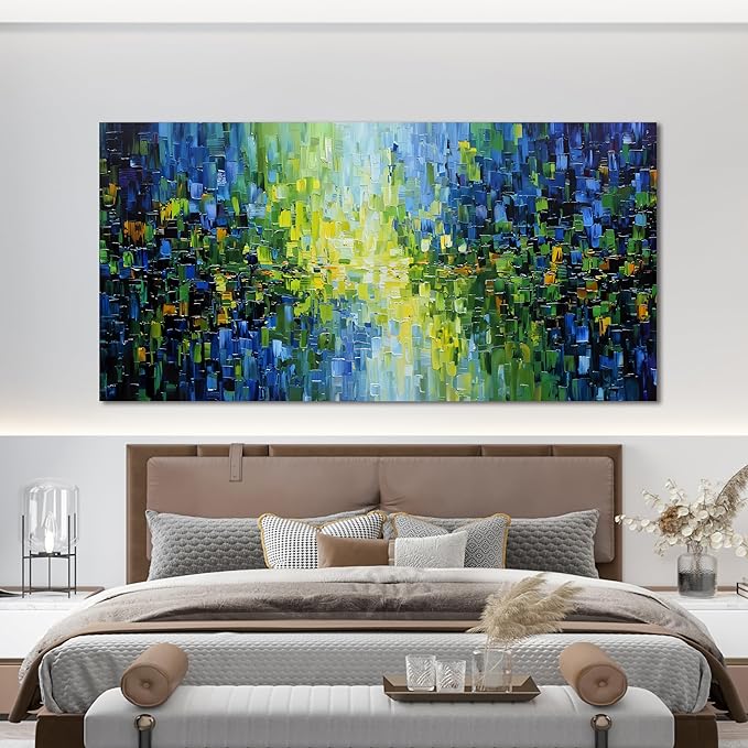 Abstract Canvas Art Wall Decor Canvas Wall Art Decor Large Modern Wall Art For Living Room Green Abstract Wall Art Prints Oversized Blue Wall Art Decor Art Work for Walls Bedroom Office Decor 29"X58"
