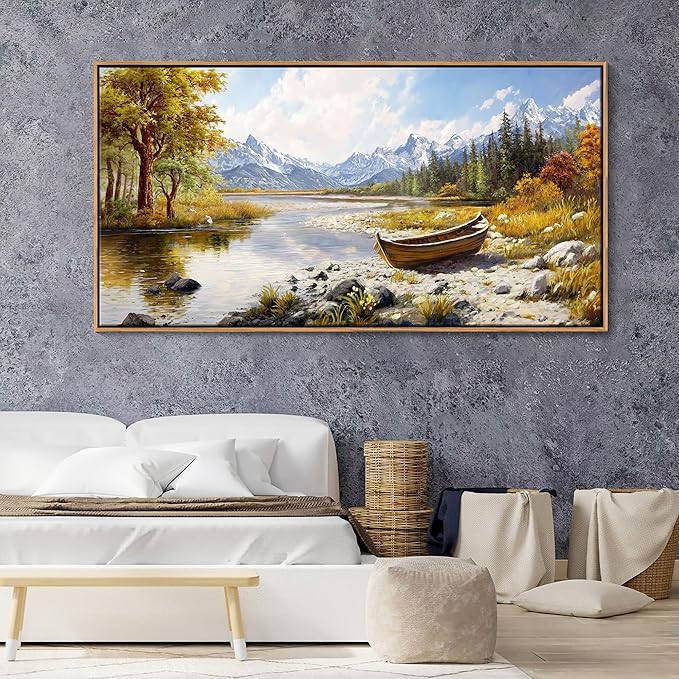 Mofutinpo Fall Mountain Landscape Wall Art - Nature Forest Canvas Art for Living Room, Bedroom & Dining Room - Framed Paintings for Wall Decor - Large Scenic Artwork for Home 24x48IN