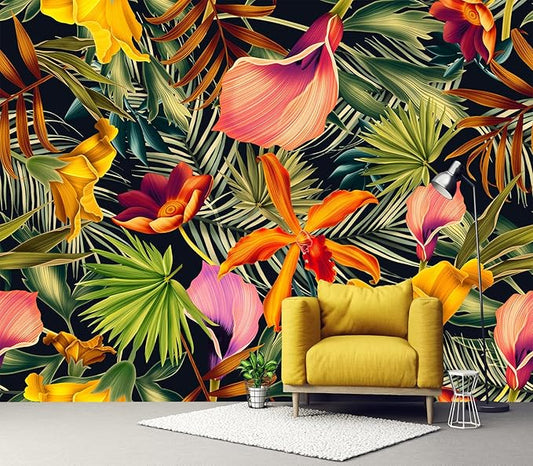 Cliouar-Tropical Plants Palm Leaves Wallpaper Mural Bedroom Living Room Decor 158" x 110"(Not Self-Adhesive)