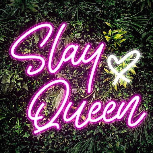Kavaas Slay Queen Neon Signs 15.3" x 12.6", Pink LED Light Up Signs for Wall Decor | Slay Queen Sign for Girls Bedroom, Bar, Office, Dorms