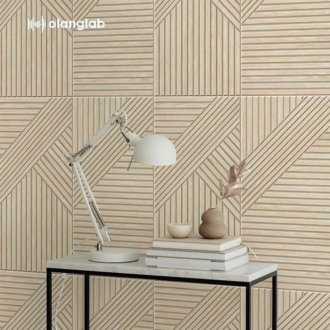 Olanglab Peel and Stick Wall Panels12 Pack, 23.6 x 11.8 per Wall Panels, Acoustic Wall Panels, Sound Absorbing Wall Art for Home Studio and Office, Light Natural Oak Pattern, Sleek Line