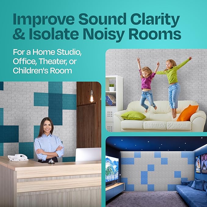 Acoustic Panels 18-Pack Soundproof Wall Panels 12"X12"X0.4" Brick Style Sound Panels Premium Sound Dampening Panels Easy Self Adhesive Installation - [Smoky White]