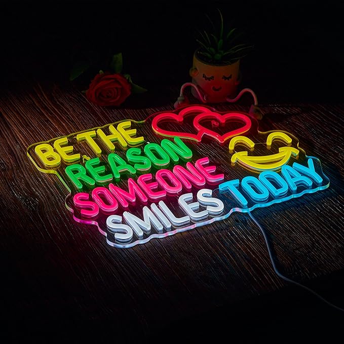 Be The Reason Someone Smiles Today Neon Sign for Wall Décor Motivational Neon Light USB Powered LED Dimmable Inspirational Sign with Classroom Office Bedroom Living Room Decor