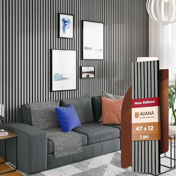 Avana Modern Acoustic Wood Wall Panels – 47.2 X 12.6 Inch Gray Oak Acoustic Panels 1 PC – Wall Panels for Interior Wall Decor For Homes, Offices, Studios – Sturdy And Durable Wood Panels for Wall
