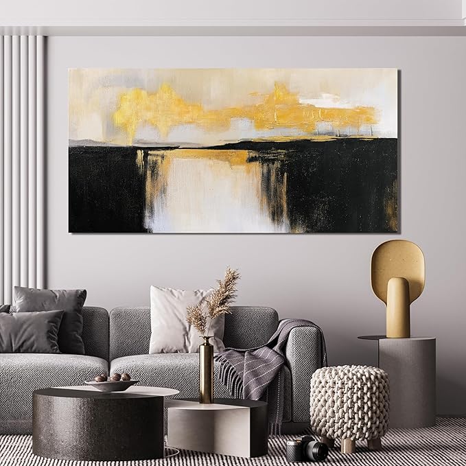 Canvas Wall Art Decor Black and White Wall Art Pictures For Living Room Black and Gold Wall Art Decor Abstract Art Work Modern Abstract Wall Art Prints for Bedroom Office Kitchen Wall Decor 24" x 48"