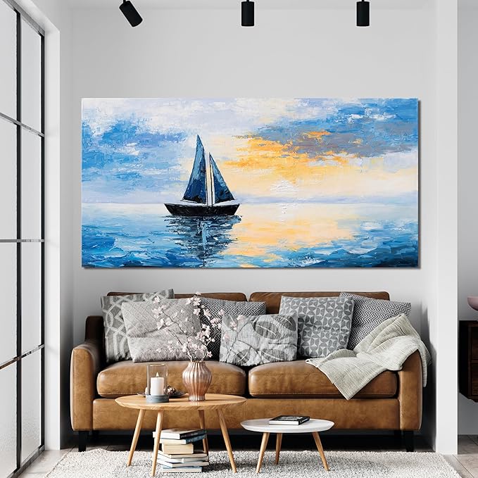 Canvas Wall Art Decor Modern Wall Art Pictures for Living Room Blue Coastal Wall Art Prints Artwork for Walls Landscape Natural Wall Art Decor Art Work for Home Office Room Wall Decor 20" x 40"