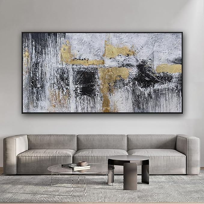 Large Abstract Wall Art Wall Decor Bedroom Pictures Artwork Black And Gold Wall Decor Artwork Modern Painting Wall Decoration Pictures For Living Room Home Kitchen Office 29x58 Inch Framed