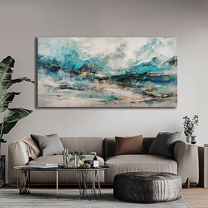 Belmrxne Abstract Canvas Wall Art Blue and Gray Wall Decor Trendy Canvas Painting Modern Minimalist Artwork for Living Room Bedroom Dining Room Office Home Decor 24x48 Inch