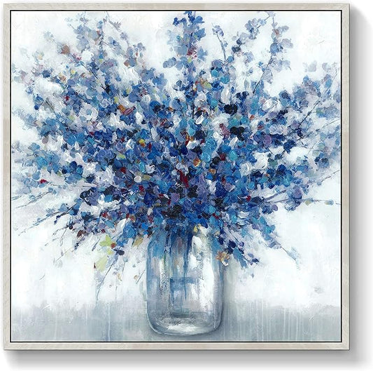 Abstract Flowers Wall Art Framed: Purple Bouquet in Vase Pictures Artwork Print Painting on Canvas for Bedroom Office (30''W x 30''H, Multiple Sizes)