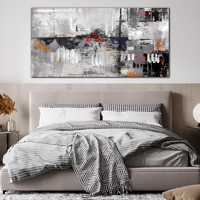 Abstract Wall-Art Canvas - Gray Wall Art for Living Room- Black and White Wall Decor Bedroom Office Pictures Size 29" x 59"