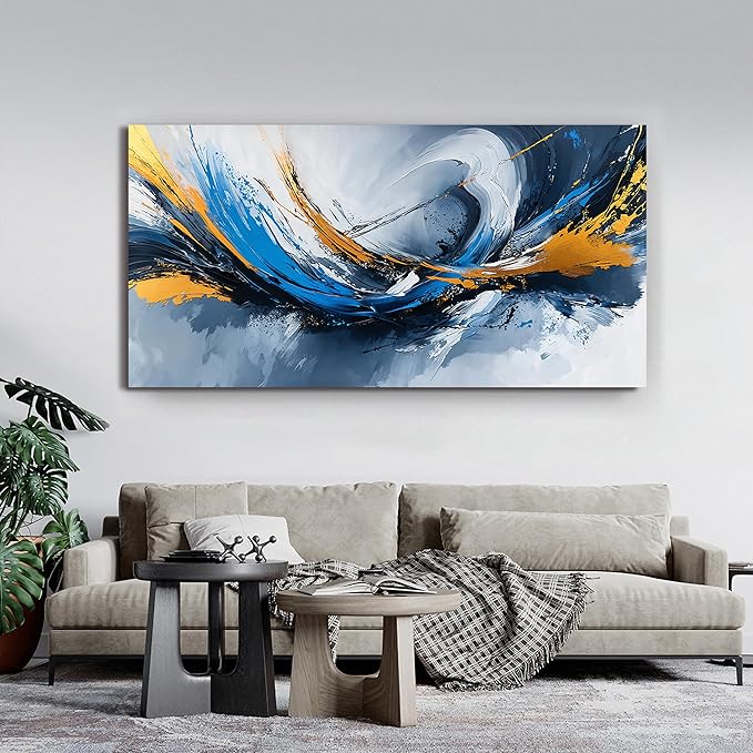 Canvas Oversized Wall Art Decor Modern Abstract Aesthetics Wall Art For Living Room Decorations Artwork For Walls Gold And Blue Abstract Art Wall Decorations For Bedroom Office Wall Decor 29×58 Inch