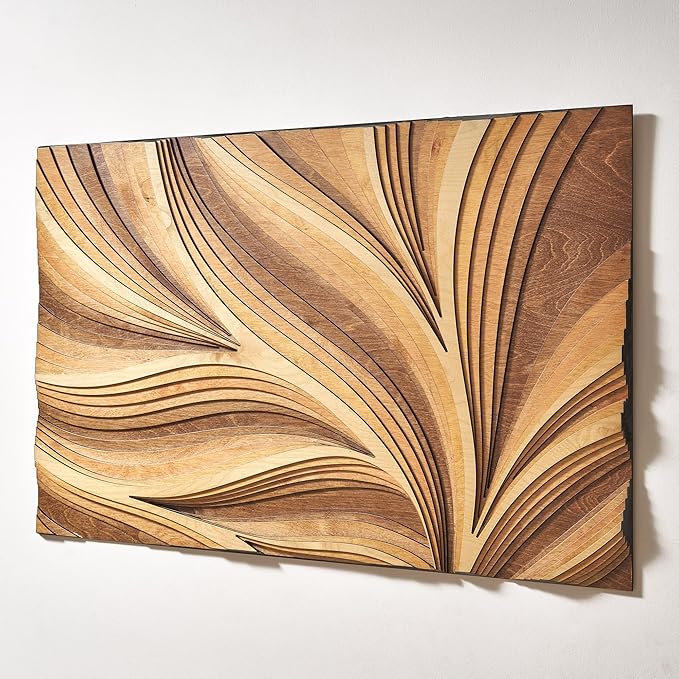 NEODECO Parametric Wood Verso Frameless, Award Winner-A'Design 2025, Wood Wall Art, 3D wood wall sculpture, Abstract wall decor, Acoustic wall panel (Medium)