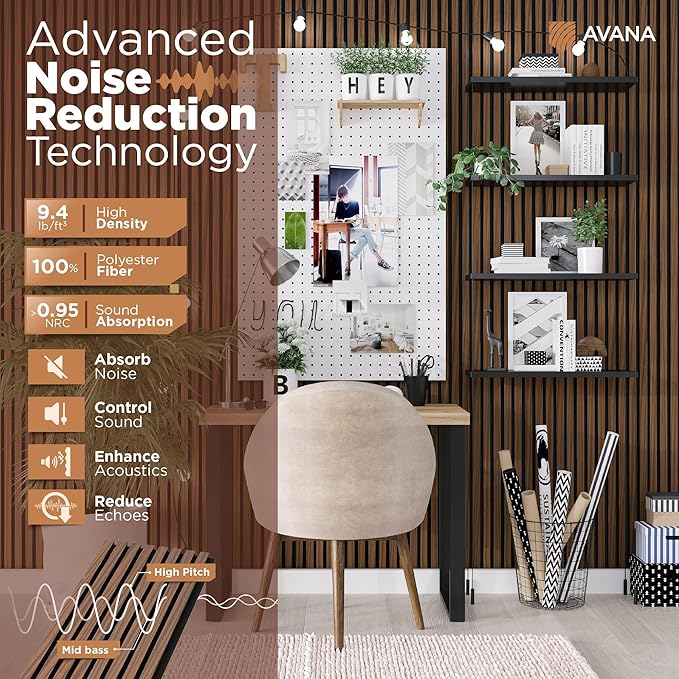 Avana Acoustic Wood Wall Panels – 94.4 X 12.6 Inch Walnut Acoustic Panels 1 PC – Wall Panels For Interior Wall Decor For Homes, Offices, Studios – Sturdy And Durable Wood Panels For Wall