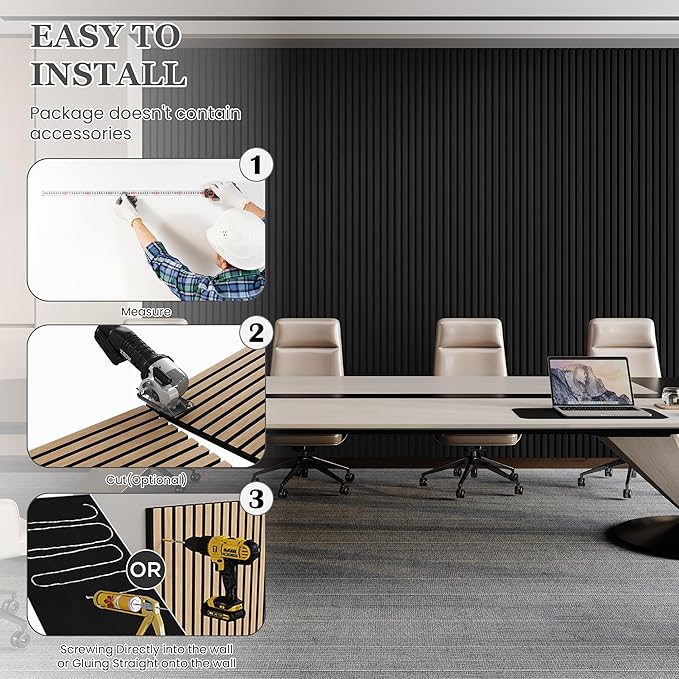 2 Pack 105.9" x 20.5" x 0.8" Acoustic Wall Panels Sound Absorbing, Wood Slat Wall Panels for Wall Decor, Soundproof Wood Wall Panels, Matte Black