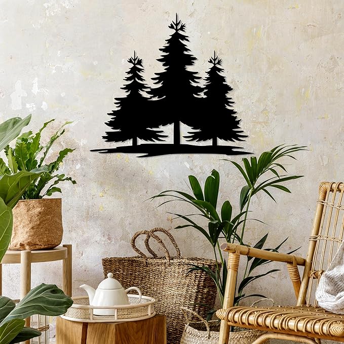 Metal Pine Tree Wall Art Decor, Pine Tree Family Nature Home Decor, Forest Decorations, Farmhouse Cabin Wall Hanging, Wall Art for Home, Living Room, Bedroom, Office, Outdoor, Nature Lovers Gift