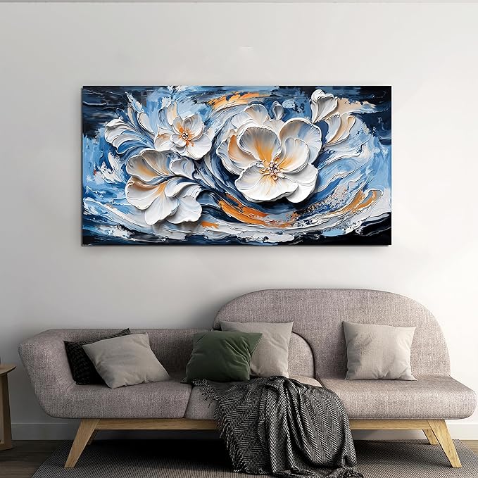 Canvas Wall Art Decor Wall Art Pictures for Living Room Abstract Canvas Art Wall Decor Blue White Wall Art Prints Modern Flower Wall Art Decorations Bederoom Office Home Decor Aesthetic 20" X 40"
