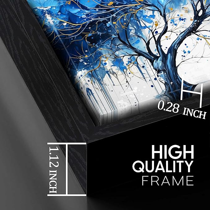 Blue Tree Wall Art Bedroom - Modern Canvas Art Wall Decor for Living Room - Framed Wall Art Size 24" x 48"