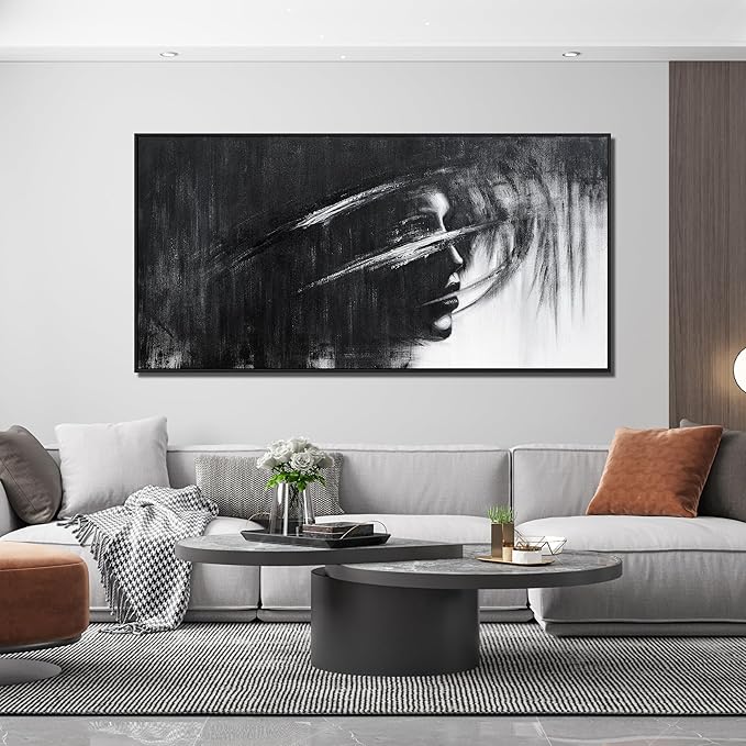 Abstract Wall Art Decor Large Wall Art Pictures for Living Room Black and White Abstract Wall Art Decor Large Framed Artwork for Walls Modern Canvas Wall Art Prints Bedroom Office Wall Decor 29" X 59"