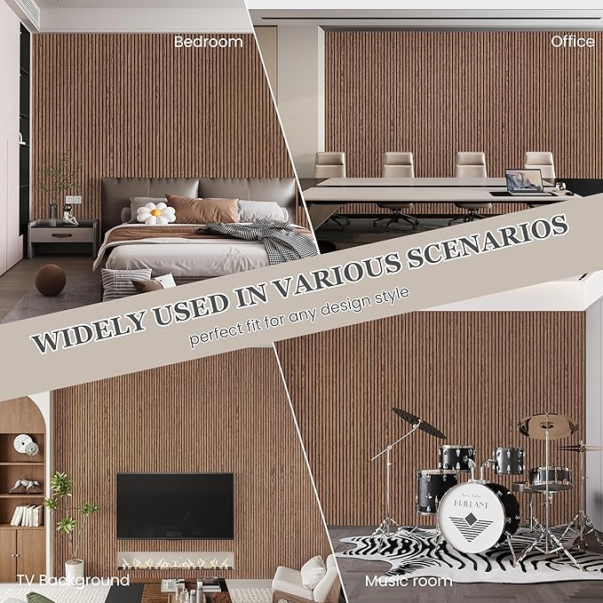 4 Pack 105.9" x 12.6" x 0.8" Acoustic Wall Panels Sound Absorbing, Wood Slat Wall Panels for Wall Decor, Soundproof Wood Wall Panels, Red Oak