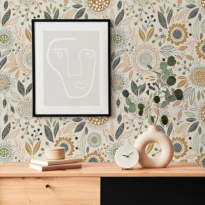 Boho Floral Garden Wallpaper/Peel and Stick Removable Wallpaper Home Decor Wall Art Wall Decor Room Decor (17.7''x118'')