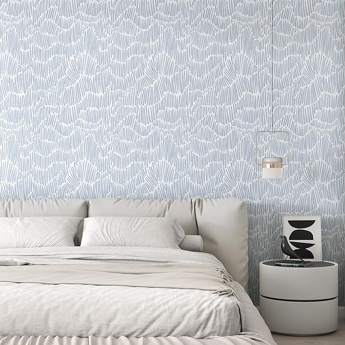 Blue Striped Modern Wallpaper Peel and Stick Wallpaper Boho 17.3"×590" Removable Self Adhesive Wall Paper for Bedroom Waterproof Blue and White Contact Paper for Home Decor Vinyl