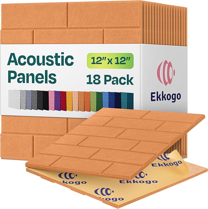 Acoustic Panels 18-Pack Soundproof Wall Panels 12"X12"X0.4" Brick Style Sound Panels Premium Sound Dampening Panels Easy Self Adhesive Installation - [70'S Orange]