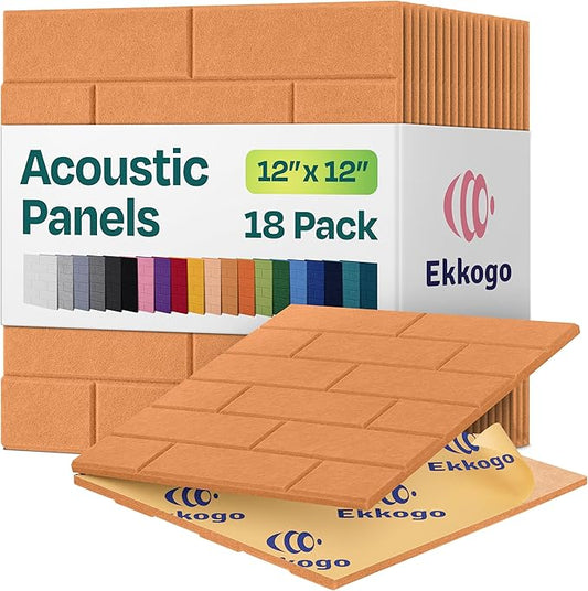 Acoustic Panels 18-Pack Soundproof Wall Panels 12"X12"X0.4" Brick Style Sound Panels Premium Sound Dampening Panels Easy Self Adhesive Installation - [70'S Orange]