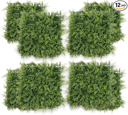 GarveeLife 12 Pcs 20" x 20" Grass Wall Panels, Artificial Hedge Panels Greenery Wall, Sun Proected Privacy Fence Screen Faux Grass Backdrop for Outdoor Indoor Garden Birthday Wedding Decor, 33 SQ FT