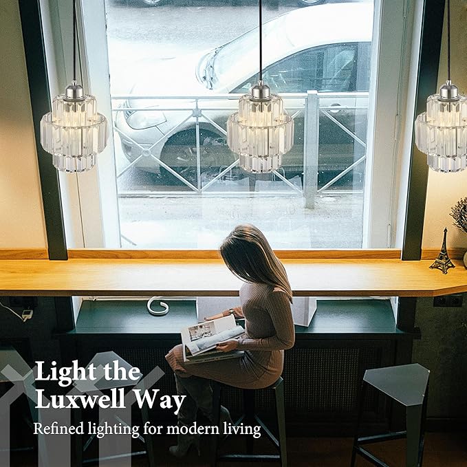 Modern Crystal Chandelier, 6"x7" Classic Crafted Pendant Light, Glass & Metal Hanging Light for Innovative Small Space Use in Dining Room, Kitchen Island, Bedroom, Living Room - Luminous