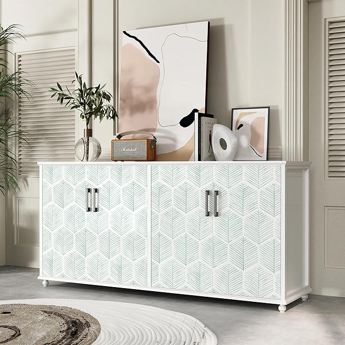 MelunMer Modern Peel and Stick Wallpaper Boho Contact Paper for Cabinets/Drawers 787In L 17.3In W Self Adhesive Removable Wallpaper for Bedroom/Bathroom Waterproof Geometric Contact Paper Green/White