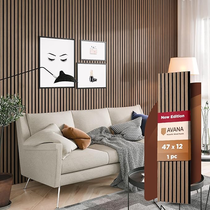 Avana Modern Acoustic Wood Wall Panels – 47.2 X 12.6 Inch Smoke Oak Acoustic Panels 1 PC – Wall Panels For Interior Wall Decor For Homes, Offices, Studios – Sturdy And Durable Wood Panels For Wall