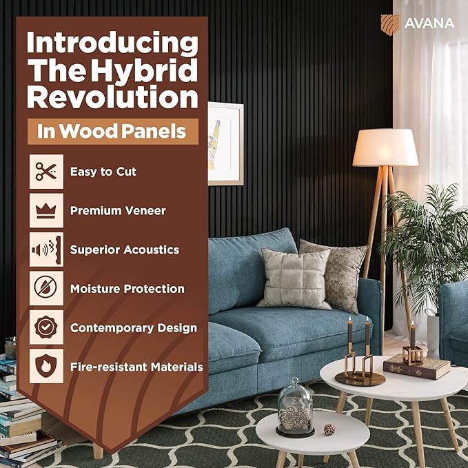 Avana Acoustic Wood Wall Panels – 94.4 X 12.6 Inch Black Oak Acoustic Panels 4 PCs – Wall Panels For Interior Wall Decor For Homes, Offices, Studios – Sturdy And Durable Wood Panels For Wall