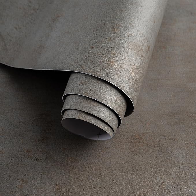 32"×157" Extra Wide Thick Brown Grey Concrete Wallpaper Peel and Stick 3D Gray Faux Concrete Cement Contact Paper Vinyl Wrap Stained Matte Texture Sticker for Bathroom Garage Living Room