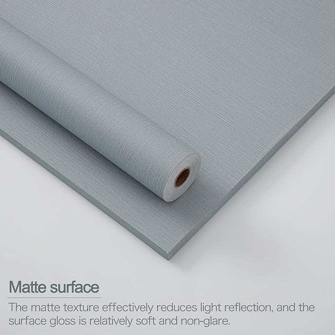 24"x393" Grasscloth Peel and Stick Wallpaper Fabric Textured Contact Paper for Cabinets, Faux Linen Vintage Matte Frosted Waterproof Flax Wallpaper for Bedroom Bathroom Kitchen (Blue-Gray)