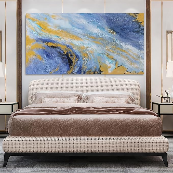 Canvas Wall Art Decor Large Blue Gold Wall Art Prints Modern Abstract Wall Art for Living Room Abstract Canvas Art Wall Decor Large Artwork for Walls Decorations Bedroom Office Decor 29" X 58"